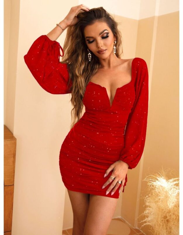 vestido vermelho manga longa