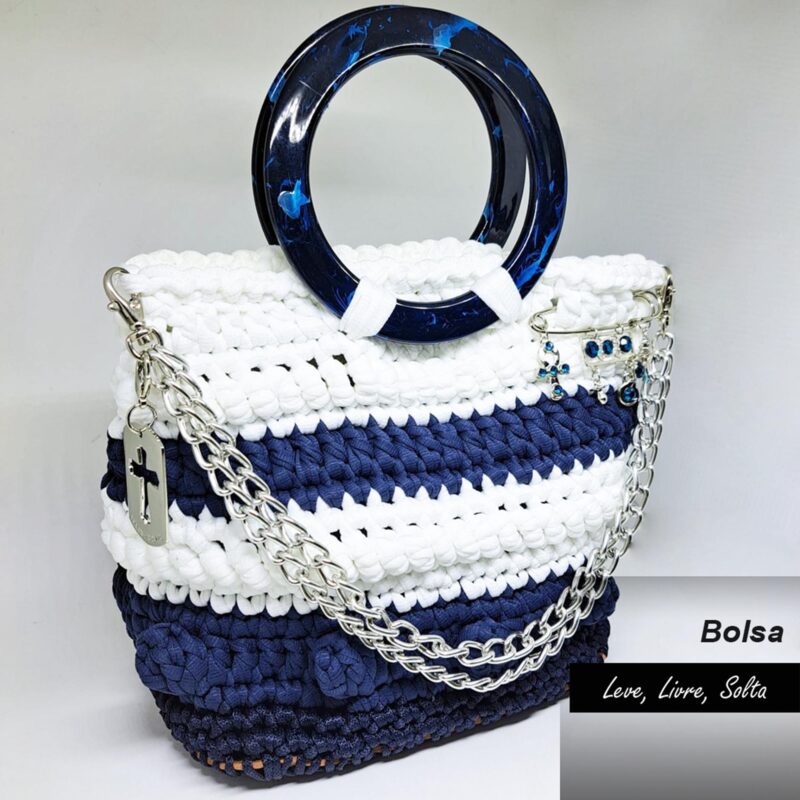 bolsa de crochê azul