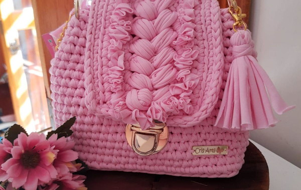 bolsa de crochê rosa