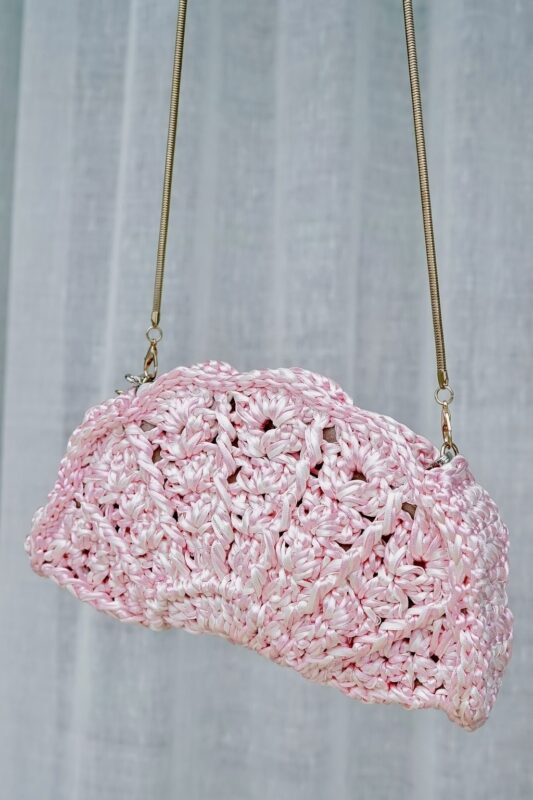 bolsa de crochê rosa