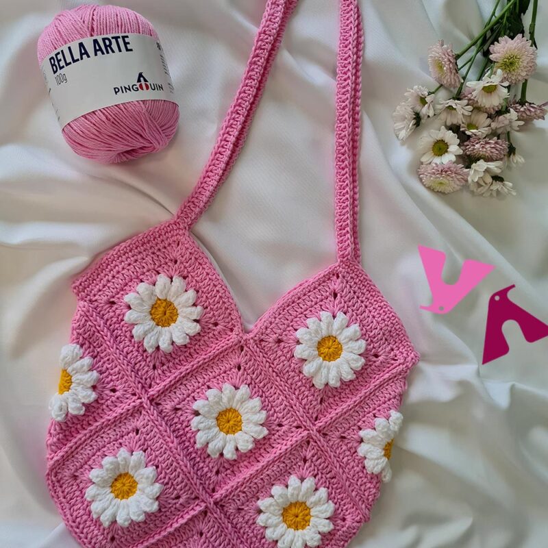 bolsa de crochê rosa