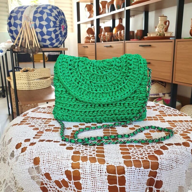 bolsa de crochê verde