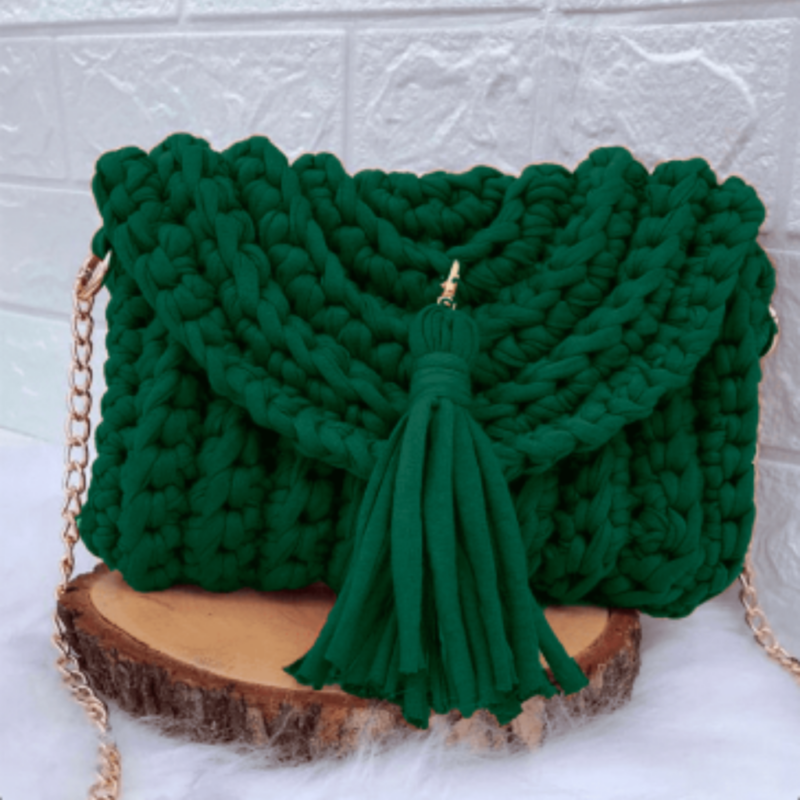 bolsa de crochê verde