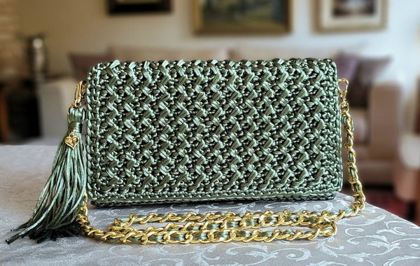 bolsa de crochê verde