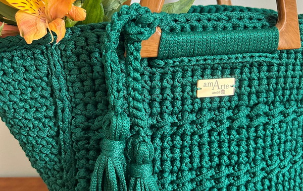 bolsa de crochê verde