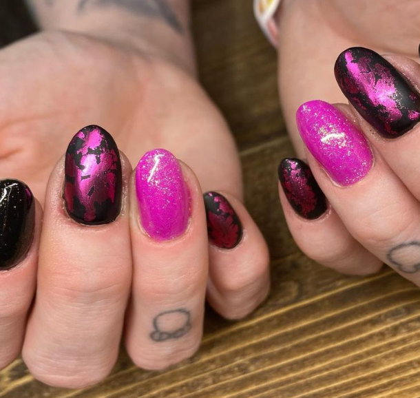 black and pink nail art