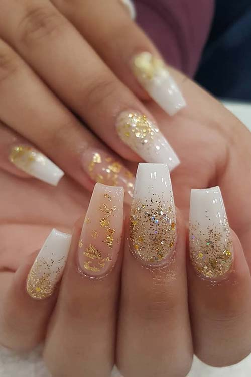 Decorated Nail White With Gold