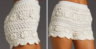 short de crochê branco