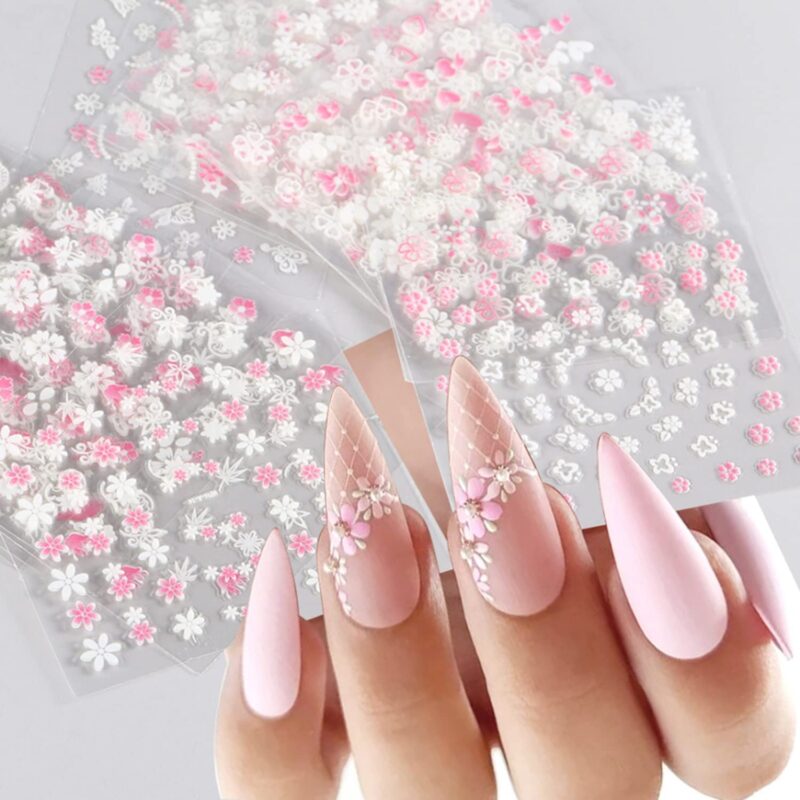 Pink and White Decorated Nail