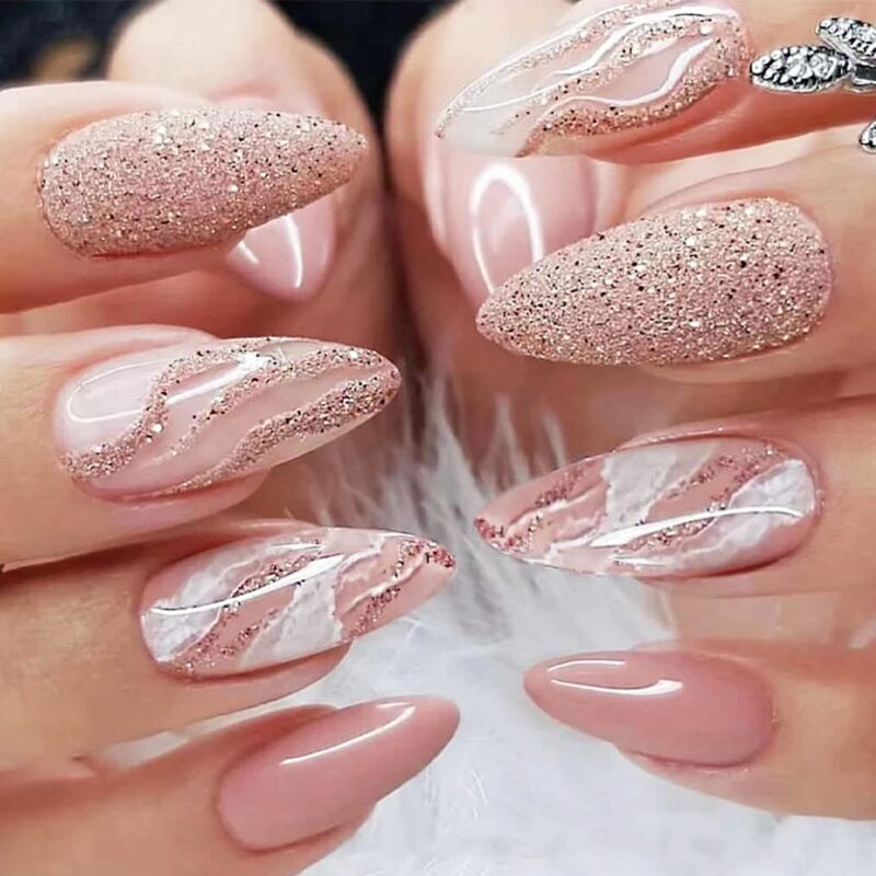 Pink and White Decorated Nail