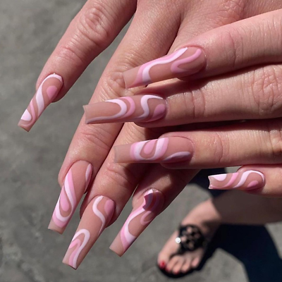 Pink and White Decorated Nail