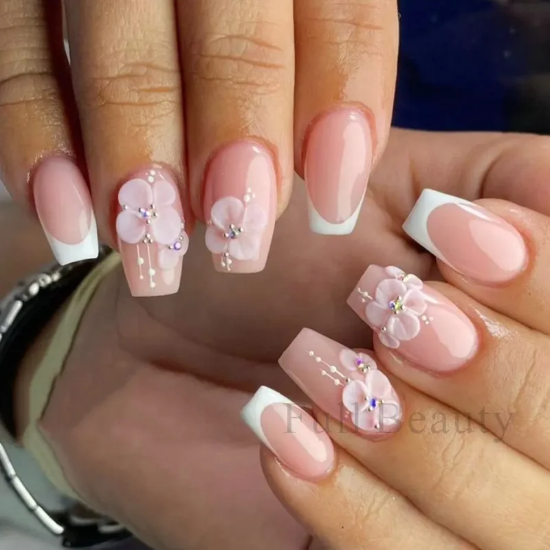 Pink and White Decorated Nail