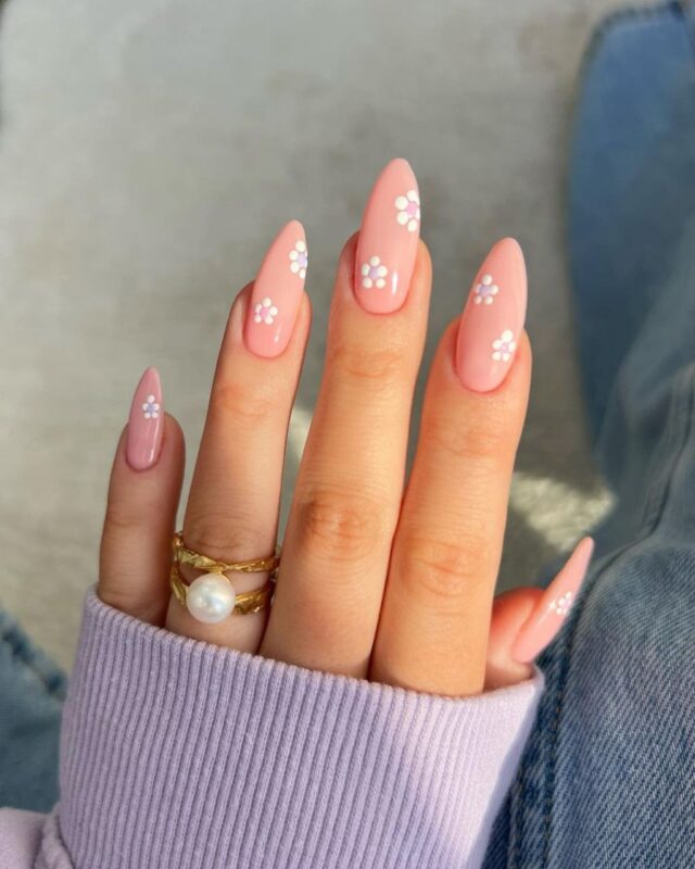 Pink and White Decorated Nail